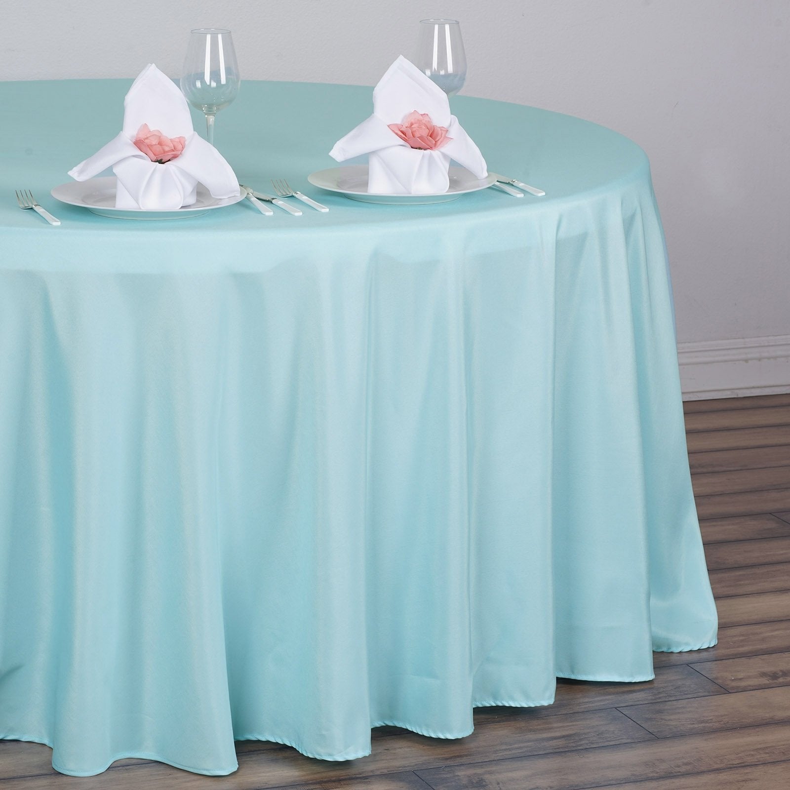 Balsacircle 120 Inch Blue Round Tablecloths Fabric Table Cover Linens For Wedding Party Polyester Reception Banquet Events Kitch